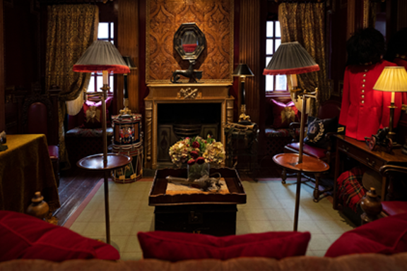 Living room in one of nine lavish suites at The Witchery