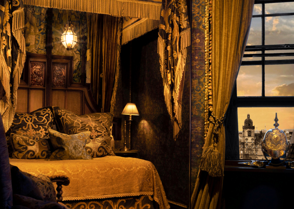 LKuxurious bed in the Heriot Suite at The Witchery